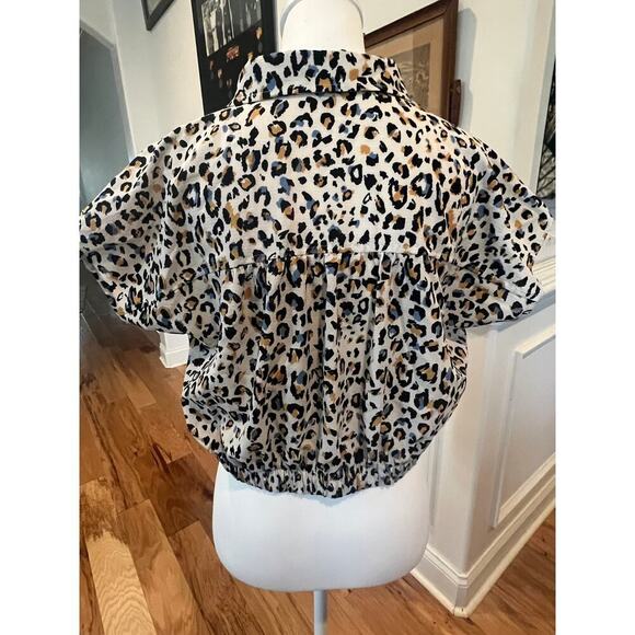 TIMING BUTTON UP CROP TOP CHEETAH PRINT WOMENS LARGE - Picture 5 of 8